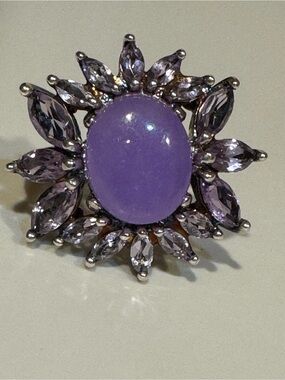 Ross Simons Lavender Jadeite & Amethyst Halo Ring - Sterling Silver - Statement